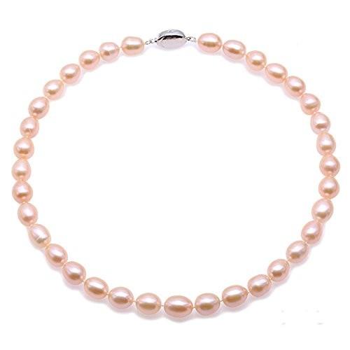 JYX Pearl Necklace Natural 10-11mm Oval Pink Freshwater Pearl Necklace