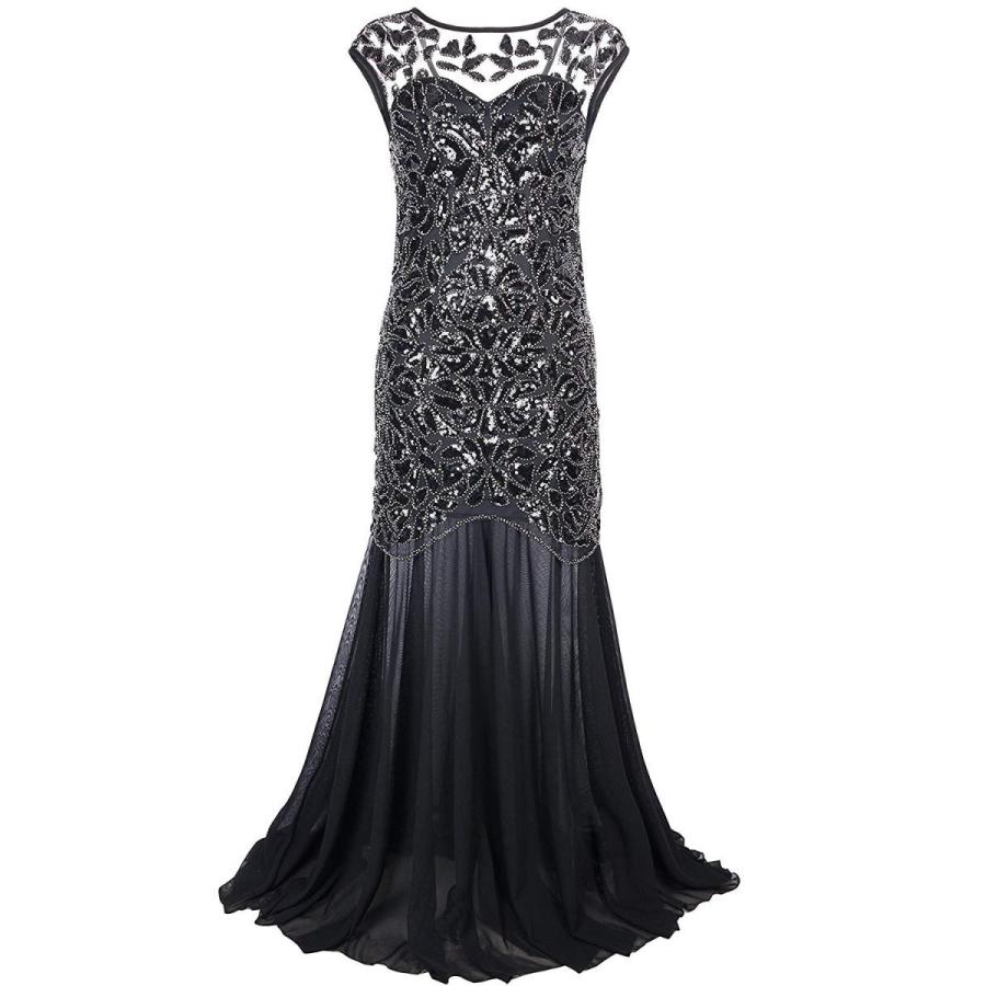 PrettyGuide Women 's 1920s Black Sequin Gatsby Maxi Long Evening Prom : PrettyGuide Roaring 20s Dresses for Women with Sleeves