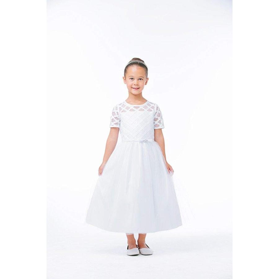 Sweet Kids White Cross Hatch Tulle First Communion Girls' Dress, 6, Wh