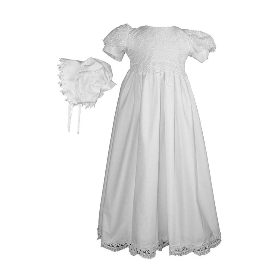 White Daisy Embroidered Cotton Christening Baptism Gown - Size S (3-6