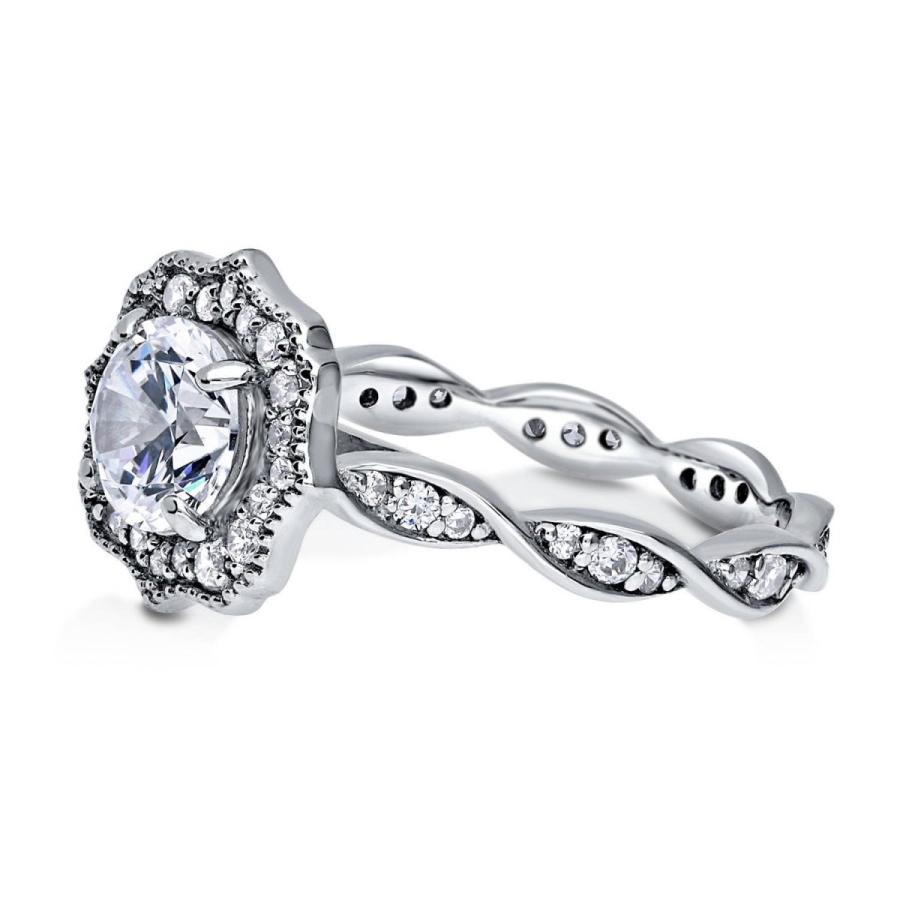 BERRICLE Rhodium Plated Silver Cubic Zirconia CZ Art Deco Halo Promise