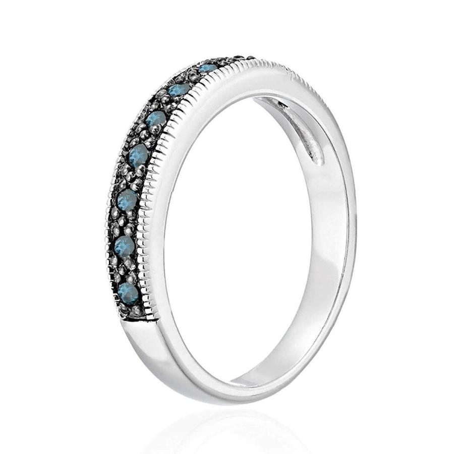 1/4 cttw Blue Diamond Ring With Milgrain .925 Sterling Silver Size 7