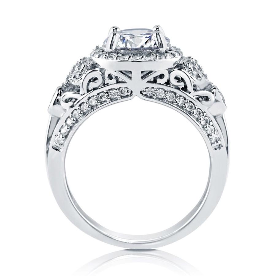 BERRICLE Rhodium Plated Silver Cubic Zirconia CZ Art Deco Halo Engagem