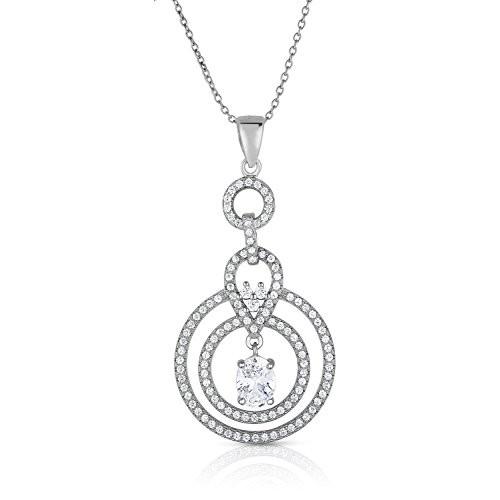 Sterling Silver Cubic Zirconia Multi Circle Drop Bridal Wedding Pendan