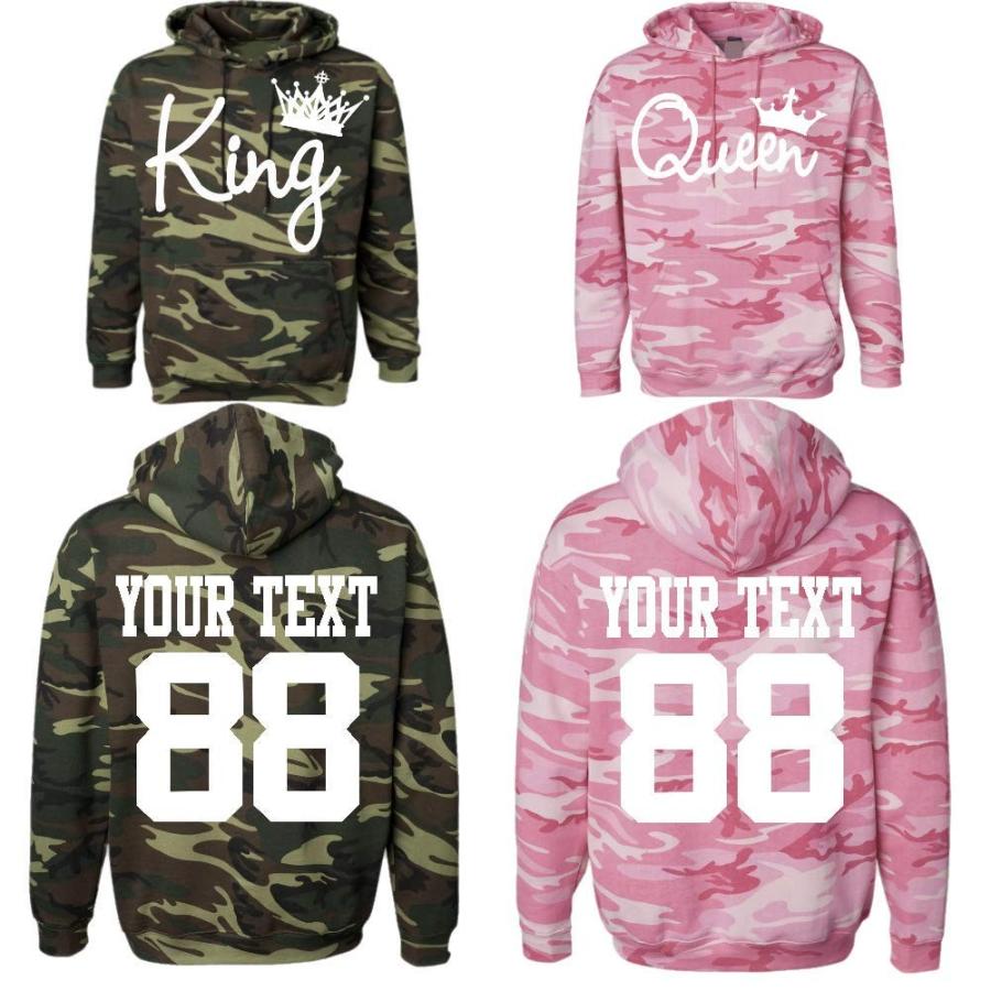 Custom King Queen Camouflage Couple Hoodies, Customized Names and Numb