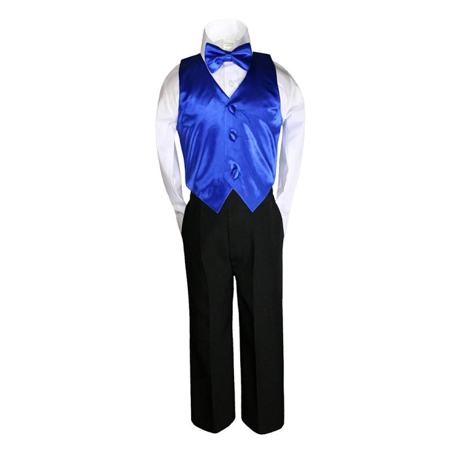 Unotux 7pc Formal Boy Black Royal Blue Suit Tuxedo Bow Tie Vest Set (S