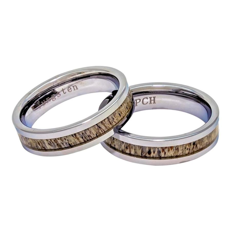 PCH Jewelers Deer Antler Tungsten Ring 6mm Flat Top Wedding Band Men W