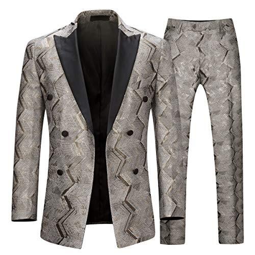 Boyland Men's 2 Pieces Suit Set Golden Peak Lapel Double Breasted Eleg