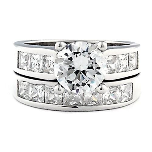 Sterling Silver 5.4ct Ice on Fire CZ 2 Pc Engagement and Wedding Ring