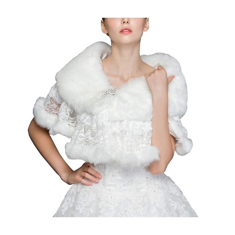 Qunvian Women's Wedding Sparkle Wrap Bridal Faux Fur Wrap Shawl Cape S