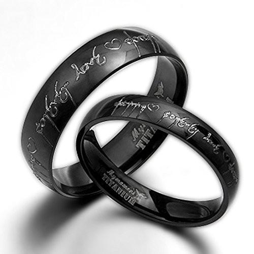 Yourwords Elvish engrave Couple Black Matching Wedding Titanium Rings