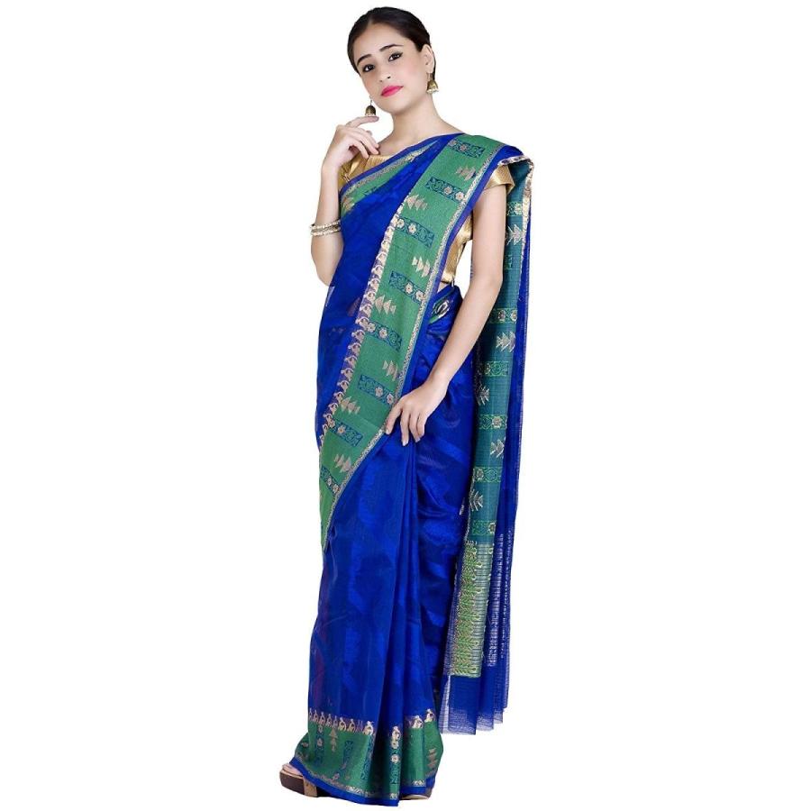 殿堂 Chandrakala Women's Size(12 Saree,Free Banarasi Blend Silk Cotton Blue ネックレス、ペンダント