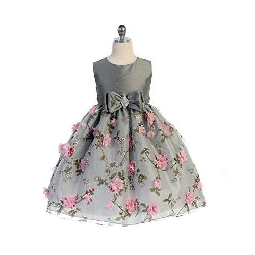 Red Silver Flower Girls Toddler 3D Floral Dress Christmas Wedding Holi