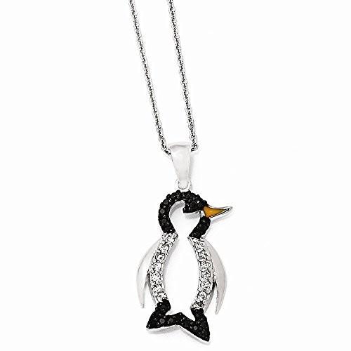 Sterling Silver Enameled CZ Penguin Necklace - Includes 18 inch long c