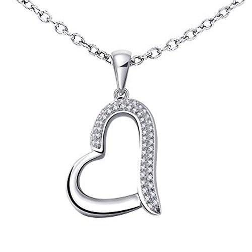 925 Sterling Silver Heart Diamond Pendant Necklace (0.11 Carat)