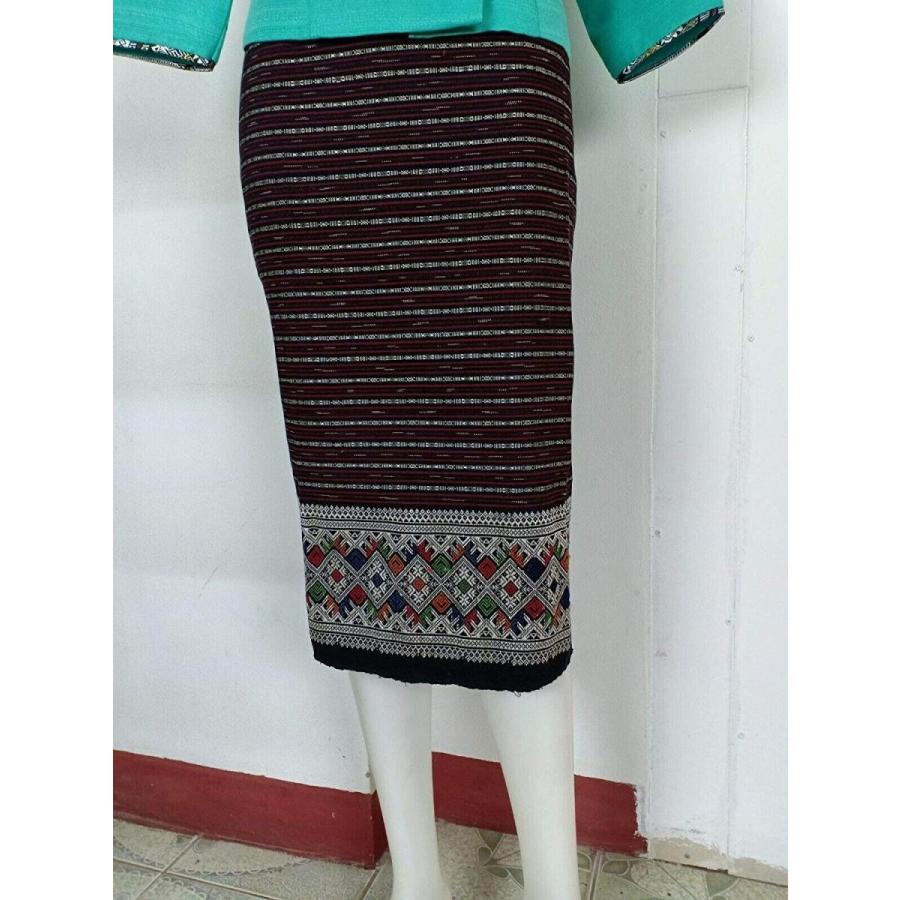 Nanon Mint Lao Laos 3/4 Sleeve Blouse Size 16 Cotton Sinh Skirt XL for