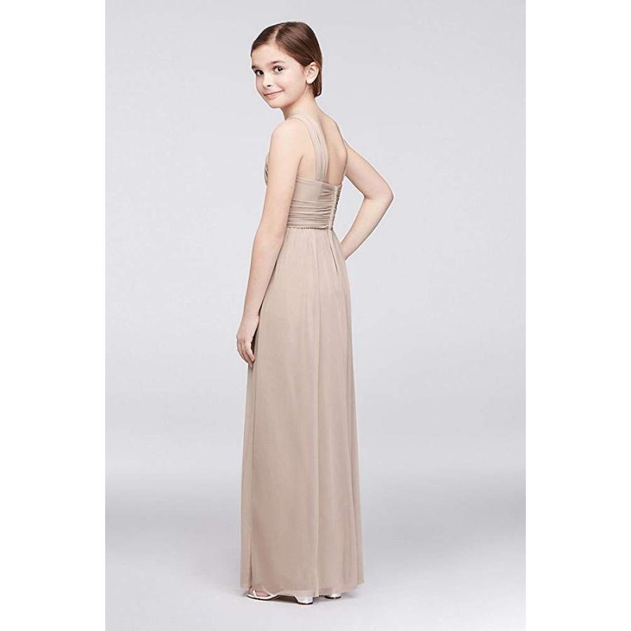 David's Bridal Y-Neck Long Mesh Girls Dress Style JB9597, Wine, 12