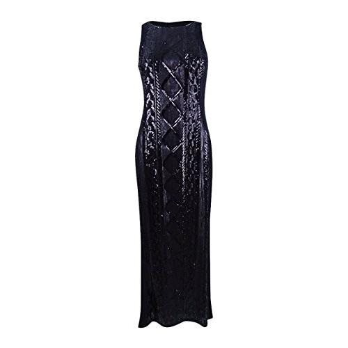 Adrianna Papell Women's Sleeveless Cable Sequin Gown Black Dress