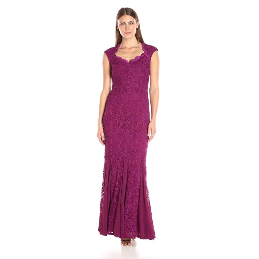 Sangria Women's Cap Sleeve V-Neck Lace Evening Gown, Mulberry 4