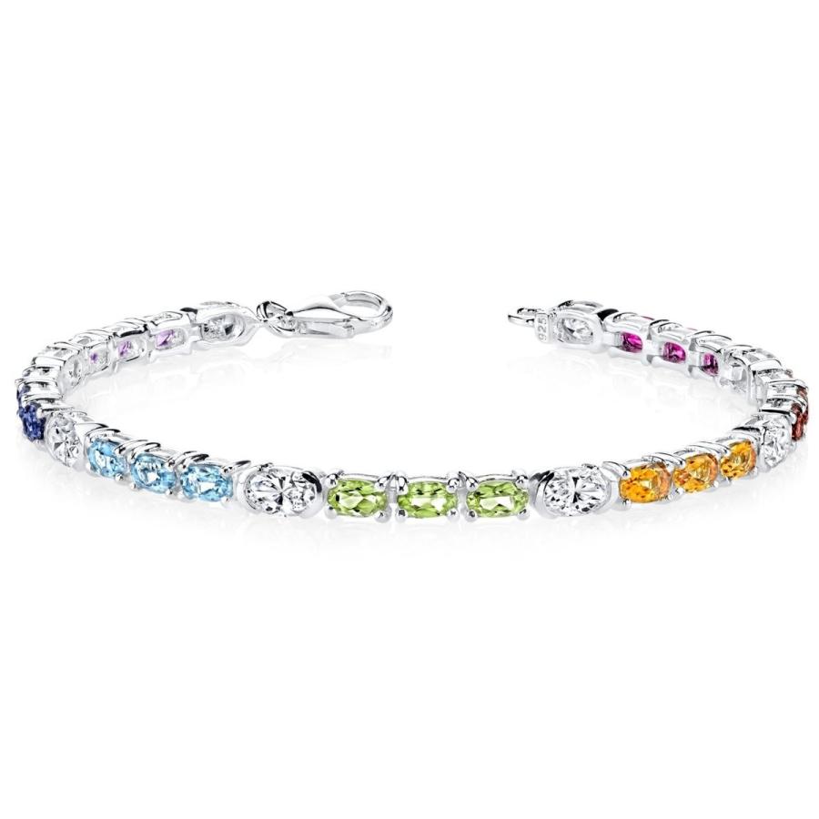 Multi Color Bracelet Sterling Silver Oval Shape 3.50 Carats