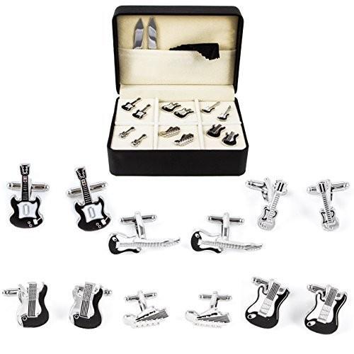 MRCUFF Guitars 6 Pairs Cufflinks in a Presentation Gift Box, Collar Ta