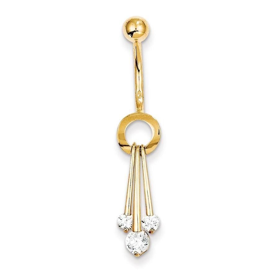 10k Yellow Gold With Dangly Czs Belly Dangle-
