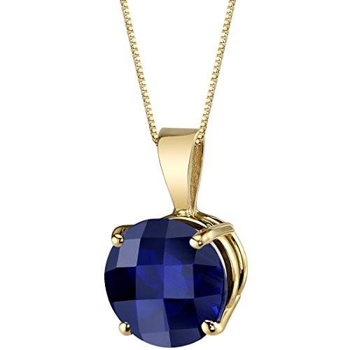14 Karat Yellow Gold Round Cut 2.50 Carats Created Blue Sapphire Penda