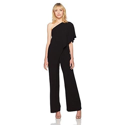 Adrianna Papell Women's One Shoulder Crepe Melania Jumpsuit, Black, 6