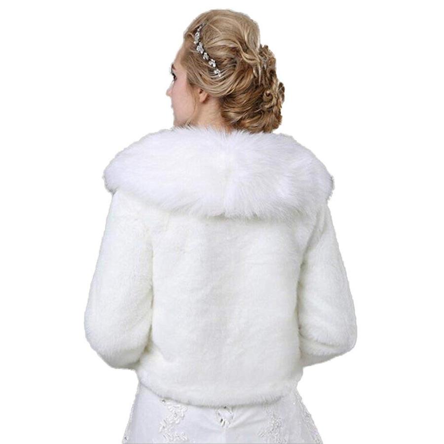 Women's White Faux Fur Coats for Wedding Party Winter Outwear
