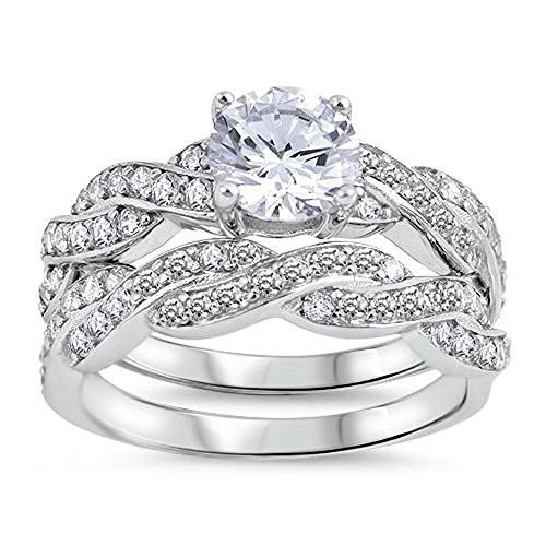 CloseoutWarehouse Round Cubic Zirconia Center Braided Wedding Ring Ste