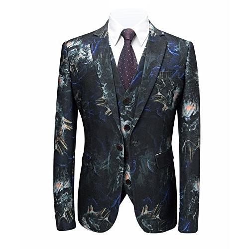 MOGU Mens Three Piece Printed Tuxedos Dress Party Suit Skinny Fit Wedd