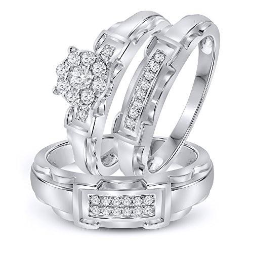 La Joya 3/8 cttw Simulated Diamond Sterling Silver Wedding Ring Trio R