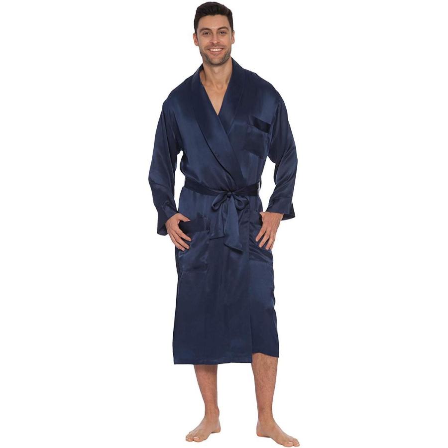 INTIMO Men's Classic Silk Robe, Blue, Medium