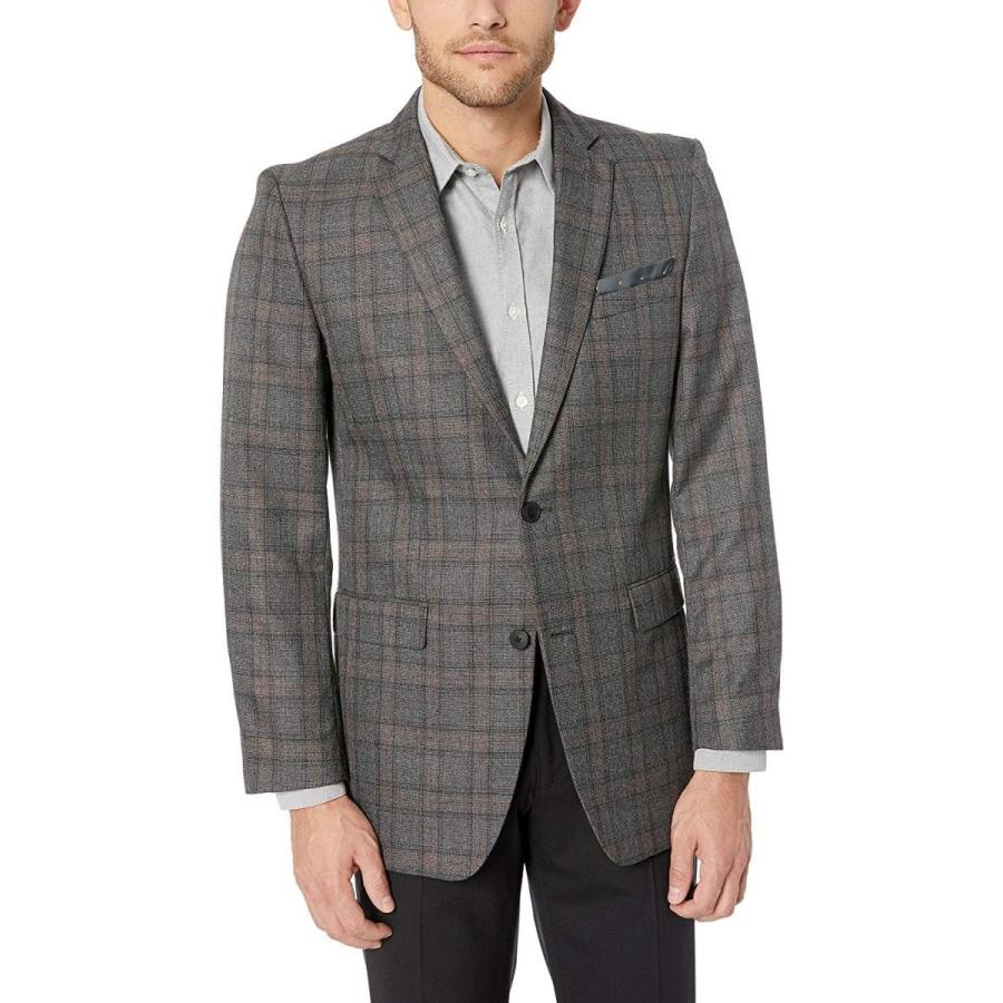 Perry Ellis Men's Slim Fit Blazer, Charcoal Plaid, 42 Long