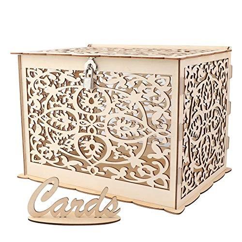 Aytai DIY Rustic Wedding Card Box with Lock and Card Sign Wooden Gift