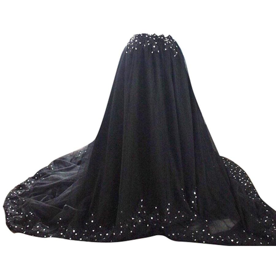 Women Black Long Train Tutu Tulle Skirt Wedding Maxi Skirt Long Train