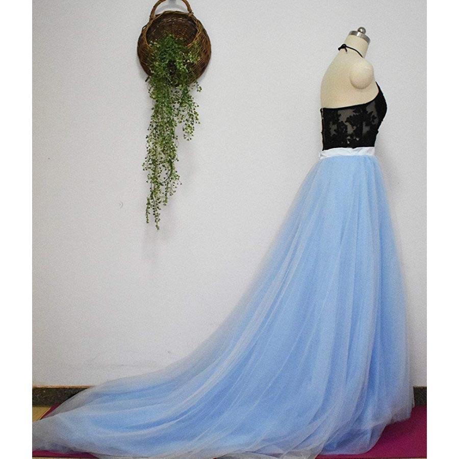 flowerry Women Blue Long Train Tutu Tulle Skirt Halloween Prom Skirt L