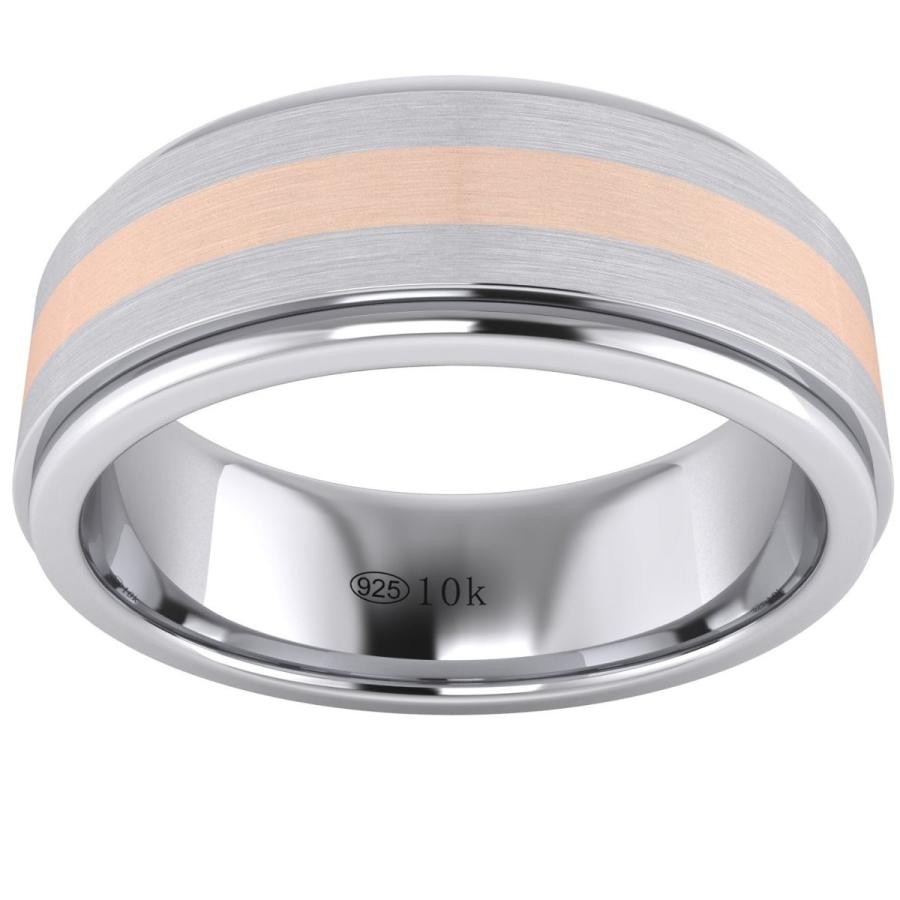 LANDA JEWEL Solid 10K Rose Gold Inlaid Heavy 8mm Sterling Silver Mens