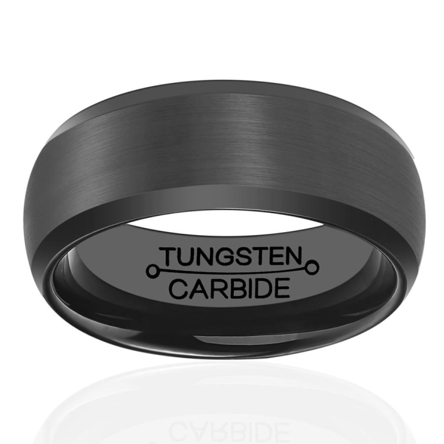 HSG Tungsten Ring Men Black Plating Wedding Band 8mm Matte Brushed Cen