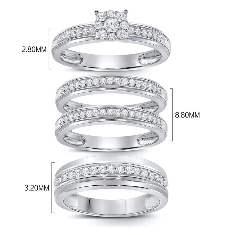 3/4CT Simulated Diamond Sterling Silver Wedding Engagement Ring Trio R