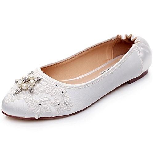 LUXVEER Ivory Wedding Flats,Closed Toe Bridal Shoes Flats,RS-9802-EU42