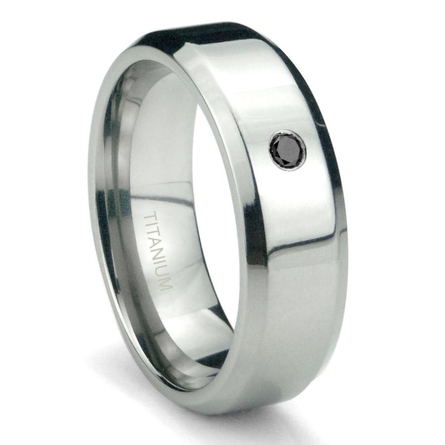 Titanium 6mm Solitaire Black Diamond High Polish Beveled Wedding Band