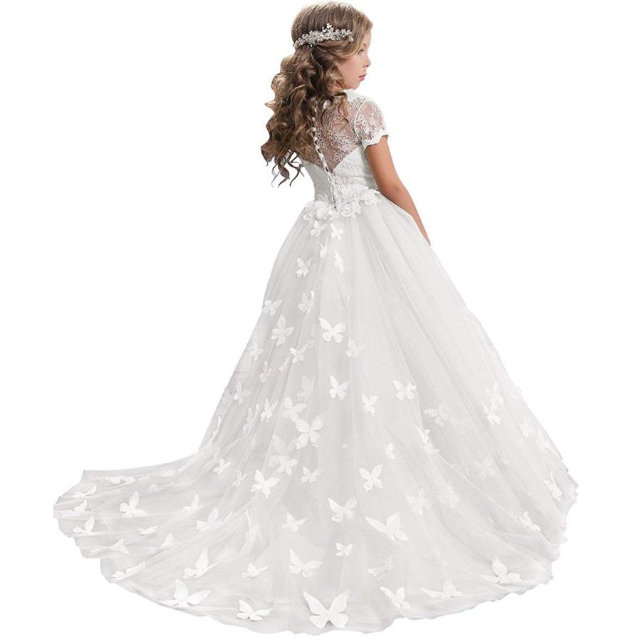 PLwedding Elegant Lace Applique Floor Length Flower Girl Dress Wedding