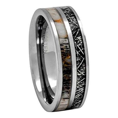PCH Jewelers Deer Antler Ring with Black Imitated Meteorite Tungsten W