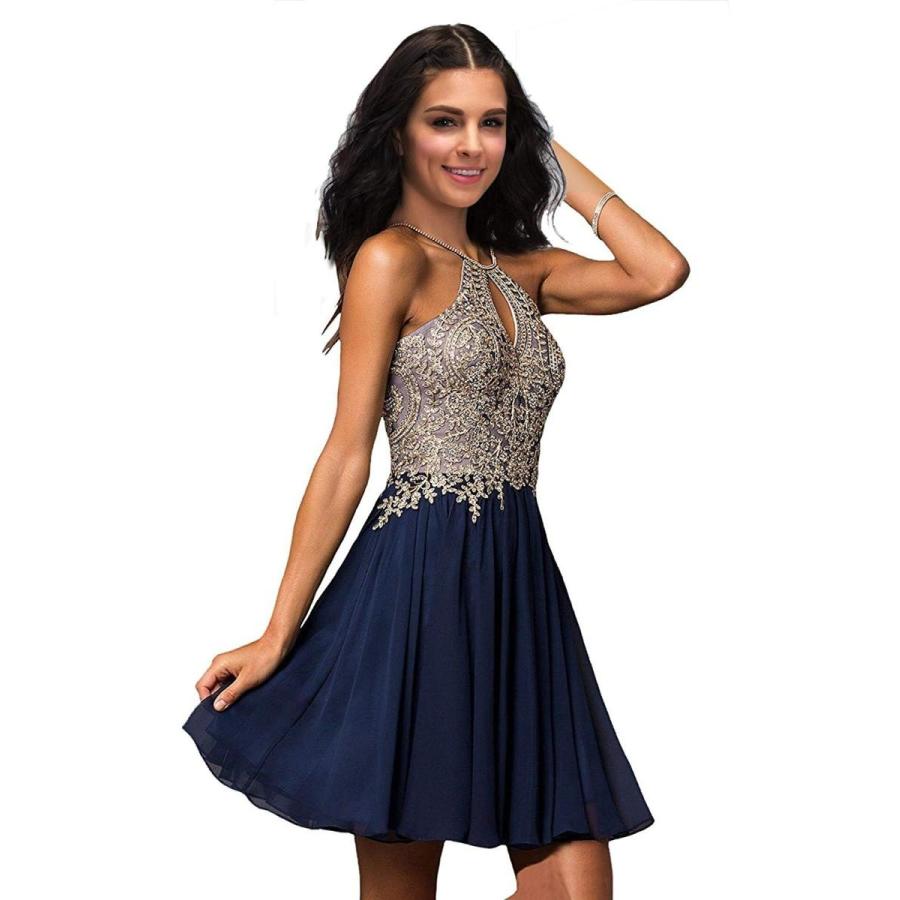 Lily Wedding Junior Halter Gold Applique Prom Dresses 2019 Short Sleev