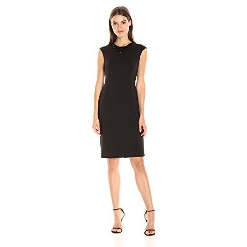Tahari by Arthur S. Levine Women's Scuba Cap Sleeve with Beaded Neck D