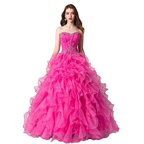 Engerla Women's Beading Sweetheart Ball Gown Tulle Layed Long Quincean