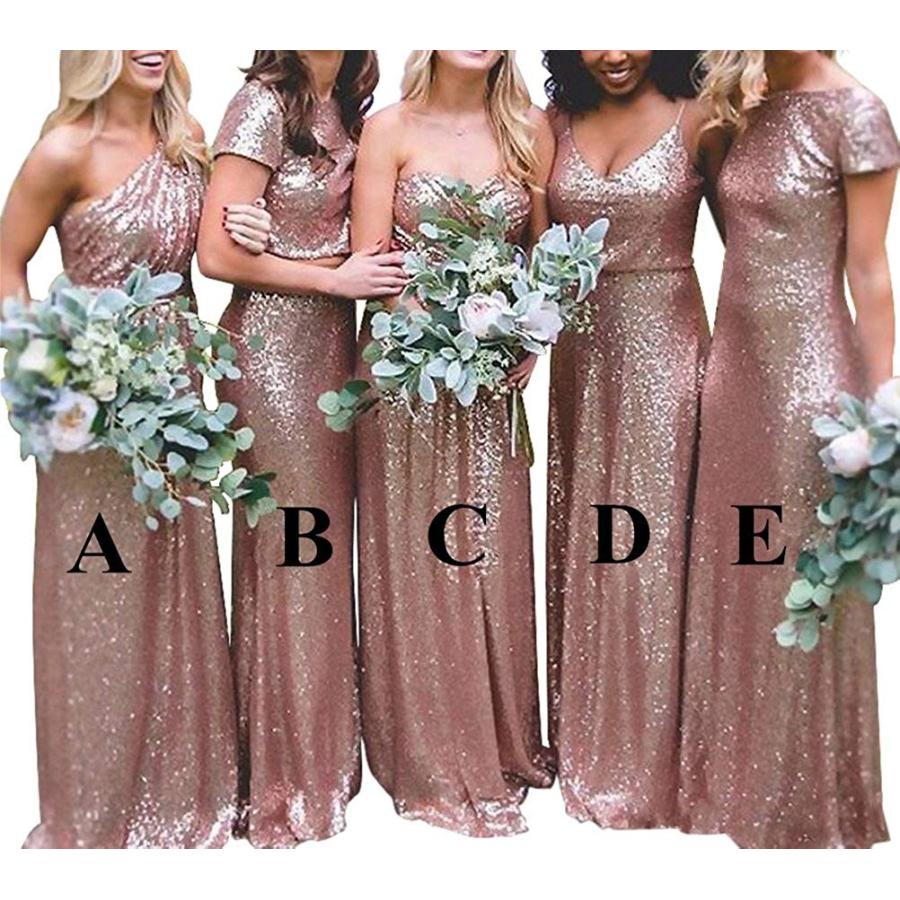 inmagicdress Bridesmaid Dresses Rose Gold Sequins Long Evening Prom Go