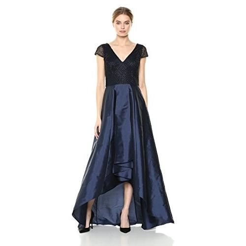 Adrianna Papell Women's Beaded Dress with high-Low Silky Taffeta Skirt