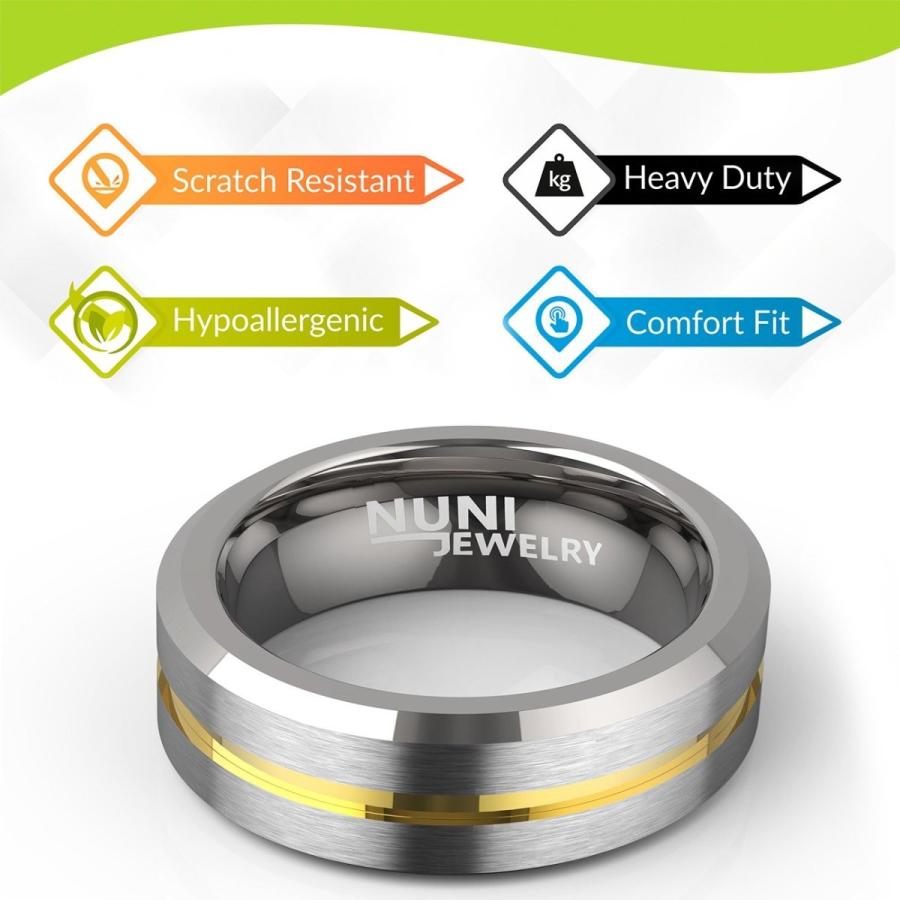 Nuni Jewelry 8mm Tungsten Wedding Band Ring 14K Gold Polished Center M